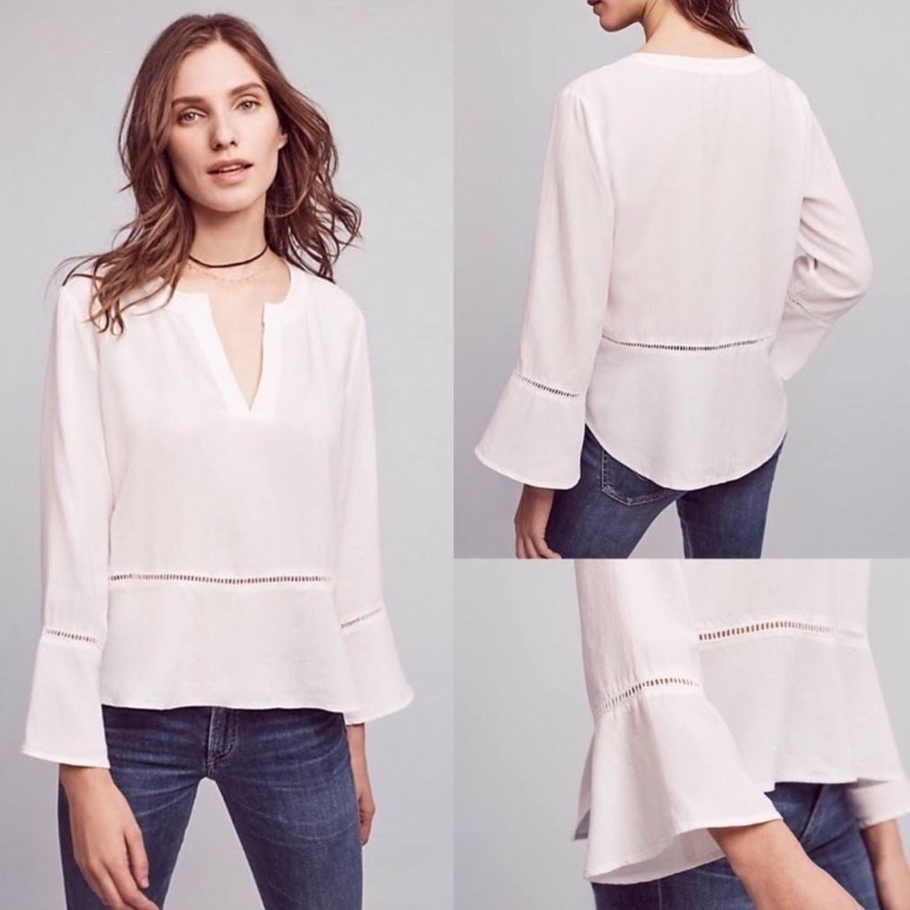 Anthropologie Cloth & Stone White Bell Sleeve Blouse
